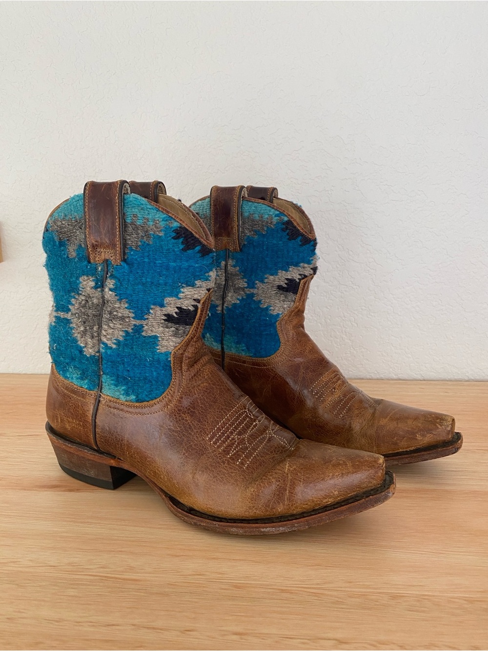 Stetson Western Cowboy Boots | Brown Leather & Turquoise Southwest Design